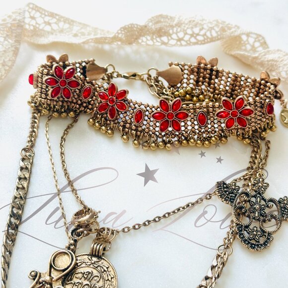 FREE PEOPLE x Ariana Ost Walsh Choker Necklace In Gold / Ruby NWT - Picture 4 of 5